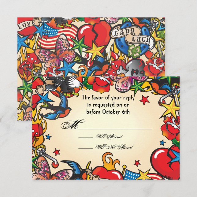 Fabulous Tattoo Wedding tarjetas de respuesta rsvp (Anverso / Reverso)