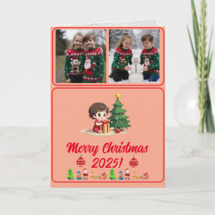 Fácil Personalizado 2 Fotos Navidad Tradicional Pl