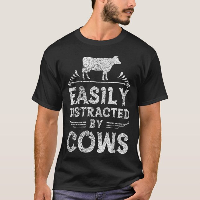 Fácilmente Distrado Por Vacas Con Camisetas Gracio (Anverso)