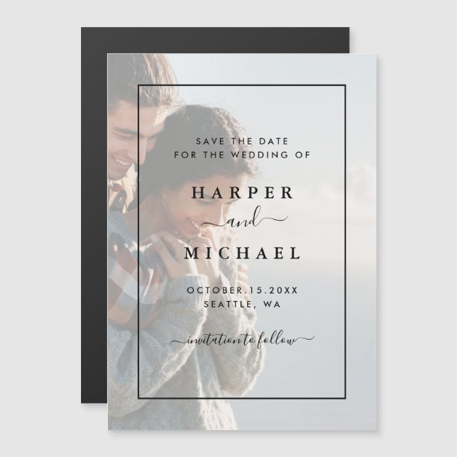 Faded Photo Elegant Save the Date Magnetic Card (Anverso/Reverso)