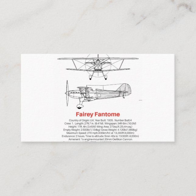 Fairey Fantome Tarjeta de presentación (Anverso)