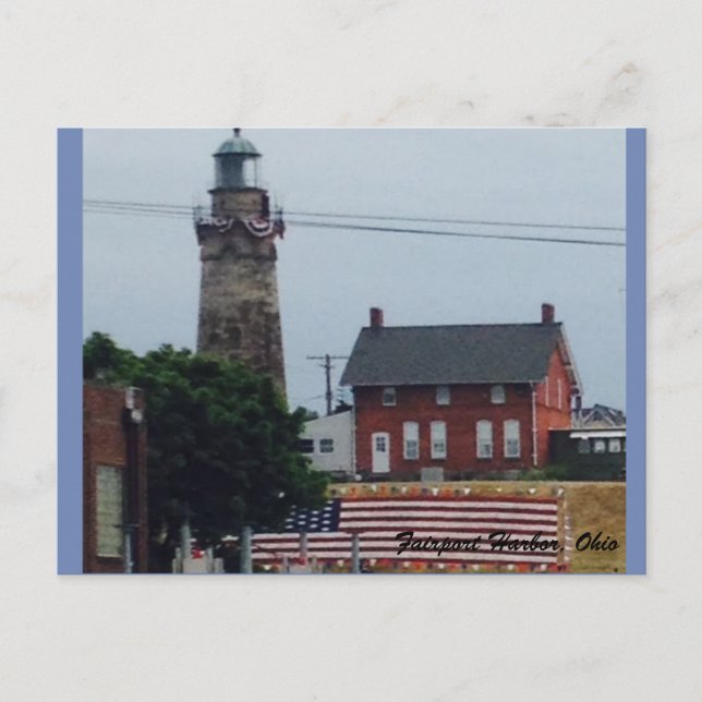 Fairport Harbor faro con postal de bandera (Anverso)