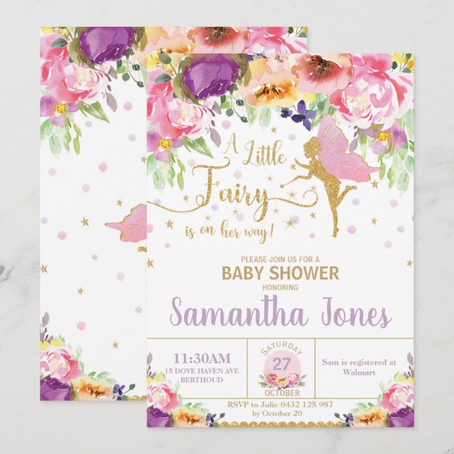 Fairy Baby Shower Invitación Floral Baby Shower (Anverso / Reverso)