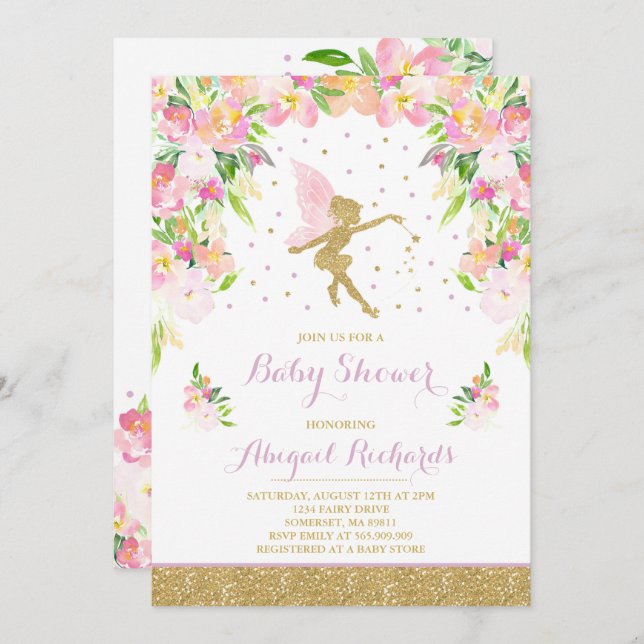 Fairy Baby Shower Invitación Floral Fairy Shower (Anverso / Reverso)