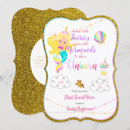 Fairy Mermaid Unicorn Invitaciones a Purpurina de