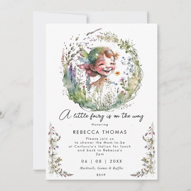 fairy wildflowers boho baby ducha invitación (Anverso)