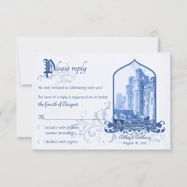 Fairytale Castillo Azul Real Una Vez En Boda RSVP (Anverso)