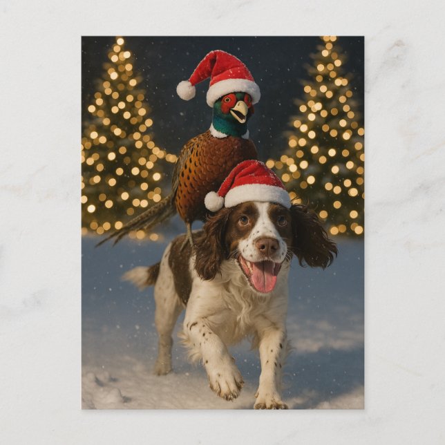 Faisán en tarjeta de Navidad de Springer Spaniel (Anverso)