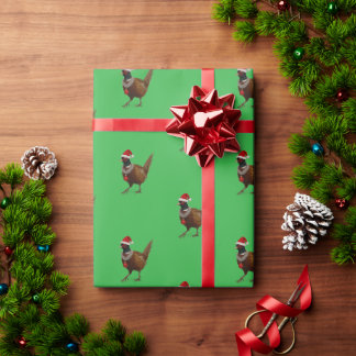 Faisán sobre papel de regalo de Navidad verde