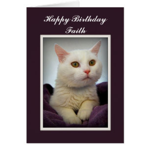 Faith Happy Birthday White Cat Card