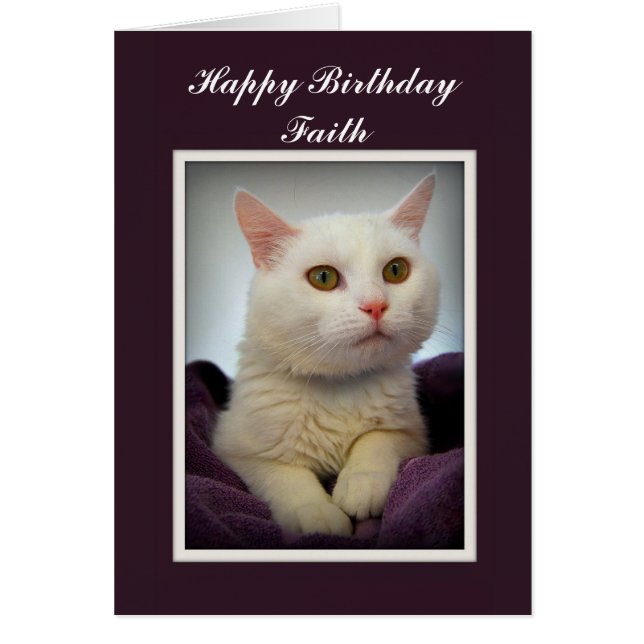 Faith Happy Birthday White Cat Card (Frente)