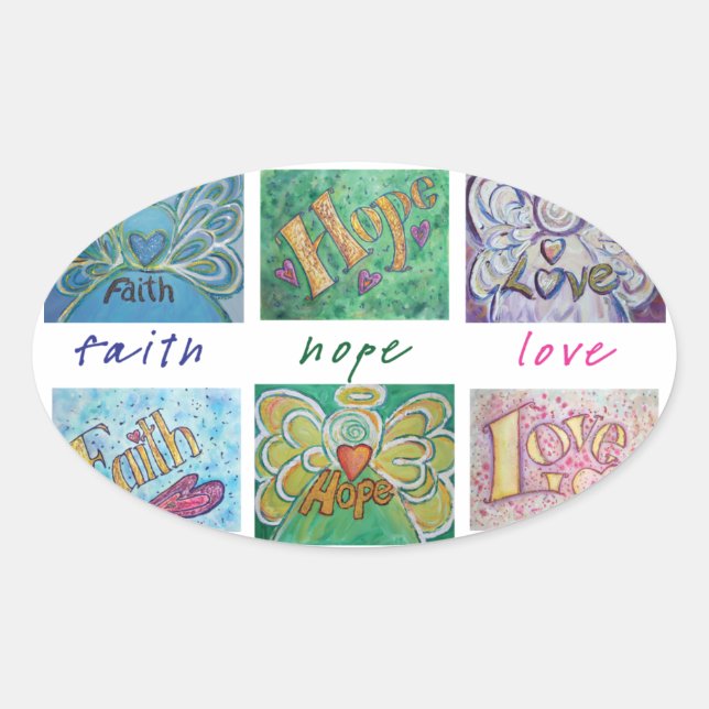 Faith Hope Love Angel Word Collage Pegatina (Anverso)