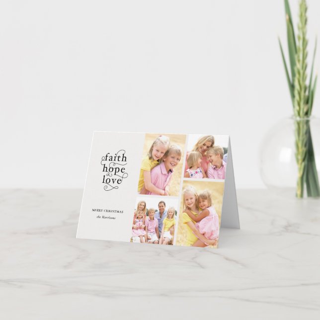 Faith Hope Love Black & Grey Photo Navidad Card (Anverso)