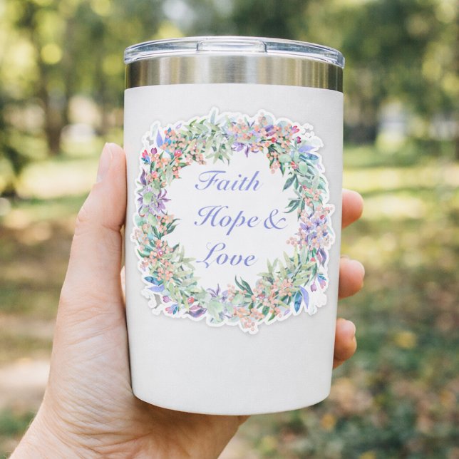 Faith Hope & Love Floral Wreath Pegatina (Subido por el creador)