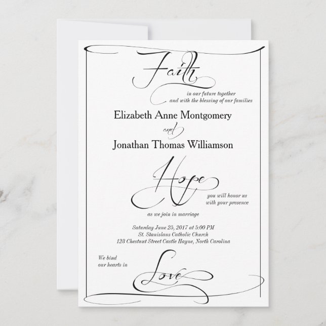 Faith Hope Love Script Invitación a la boda (Anverso)
