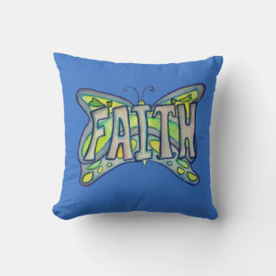 Faith Word Art Blue Butterfly Accent Cojines decor