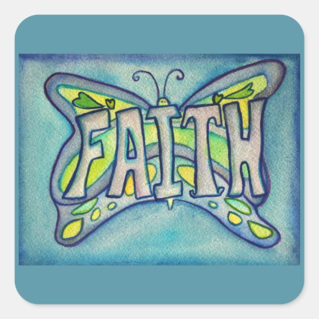 Faith Word Art Blue Butterfly Decal Pegatinas (Anverso)