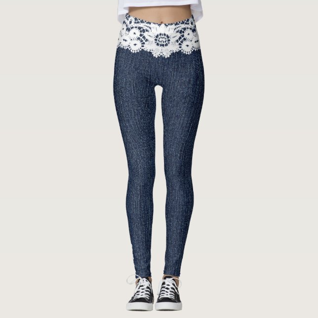 Fake Blue Jeans White Lace Denim Leggings (Anverso)