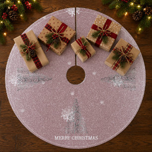 Falda Para El Árbol De Navidad De Forro Coralino Árbol de Navidad Brillo y Copos de Nieve   Rosa