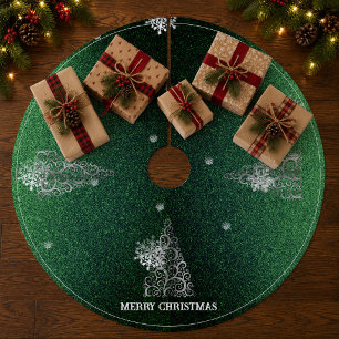 Falda Para El Árbol De Navidad De Forro Coralino Árbol de Navidad Brillo y Copos de Nieve Verde