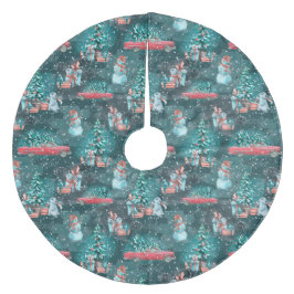 Falda Para El Árbol De Navidad De Forro Coralino Árboles de Navidad, hombres de nieve, conejillos y