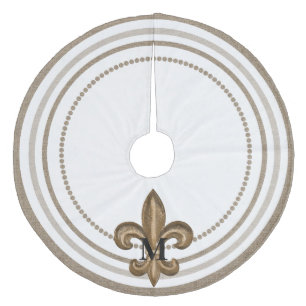 Falda Para El Árbol De Navidad De Forro Coralino Arpillera de la flor de lis del oro decorativa