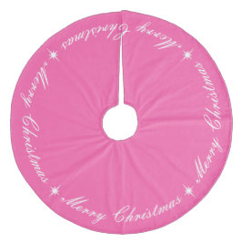 Falda Para El Árbol De Navidad De Forro Coralino Brillante rosa Feliz Navidad