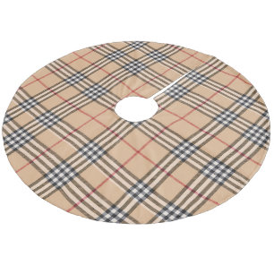 Falda Para El Árbol De Navidad De Forro Coralino Elegante Plaid Base de Tan Caliente Blanco Negro M