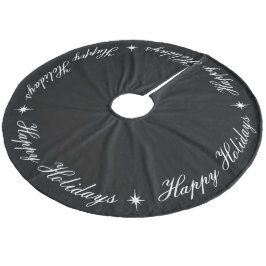 Falda Para El Árbol De Navidad De Forro Coralino Elegante simple Felices Vacaciones Negro y Blanco