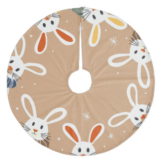 Falda Para El Árbol De Navidad De Forro Coralino Falda de árbol con conejillos de Navidad y copos d