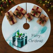 Falda de árbol de regalo de Navidad azul verdoso
