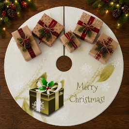 Falda Para El Árbol De Navidad De Forro Coralino Falda de árbol de regalo de Navidad dorada