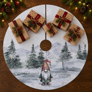 Falda Para El Árbol De Navidad De Forro Coralino Gnomo de vacaciones en acuarela