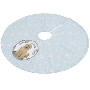 Falda Para El Árbol De Navidad De Forro Coralino Goldendoodle Mom Doodle Mom (rojo dorado)