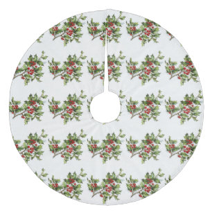 Falda Para El Árbol De Navidad De Forro Coralino Holly berries 001