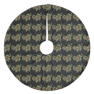 Falda Para El Árbol De Navidad De Forro Coralino Holly berries 001