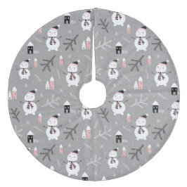 Falda Para El Árbol De Navidad De Forro Coralino Hombres de nieve, casas y ramas de invierno