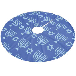 Falda Para El Árbol De Navidad De Forro Coralino Menorah y la estrella de David Dark Blue Hanukkah