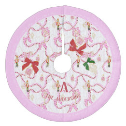 Falda Para El Árbol De Navidad De Forro Coralino Monograma de Caña de Caramelo de Cascanueces Rosa