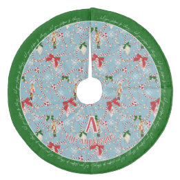 Falda Para El Árbol De Navidad De Forro Coralino Monograma de Caramelo de Navidad Azul Celeste Fest