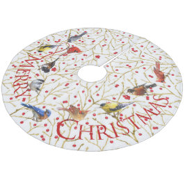 Falda Para El Árbol De Navidad De Forro Coralino Navidades de Joyous Backyard Birds & Winterberries