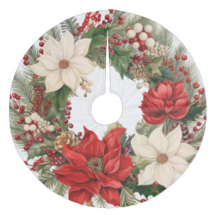 Falda Para El Árbol De Navidad De Forro Coralino Navidades Holly y Poinsettias