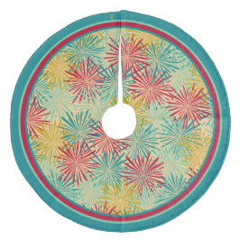 Falda Para El Árbol De Navidad De Forro Coralino Navidades retro Tinsel PomPoms (colores tropicales