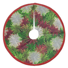 Falda Para El Árbol De Navidad De Forro Coralino Navidades Tinsel PomPoms - Rojo, Verde y Blanco