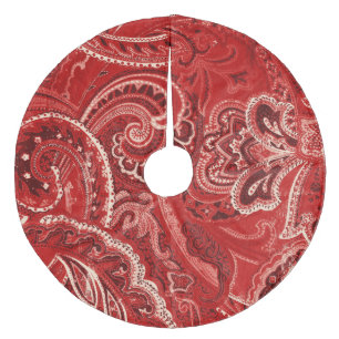 Falda Para El Árbol De Navidad De Forro Coralino Pañuelo/pañuelo retros rojos de Paisley