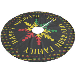 Falda Para El Árbol De Navidad De Forro Coralino Patrón de copos de nieve Añadir nombre Felices vac