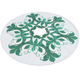 Falda Para El Árbol De Navidad De Forro Coralino Patrón de flor verde de copo de nieve en blanco