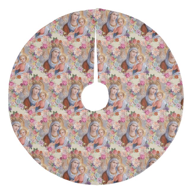 Falda Para El Árbol De Navidad De Forro Coralino Religioso floral bendecida de Jesús del bebé del (Anverso)