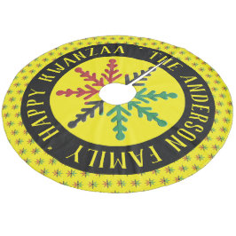 Falda Para El Árbol De Navidad De Forro Coralino RGB Patrón de copos de nieve Añadir nombre Happy K