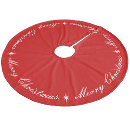 Falda Para El Árbol De Navidad De Forro Coralino Simple Elegante Feliz Navidad Rojo y Blanco Script